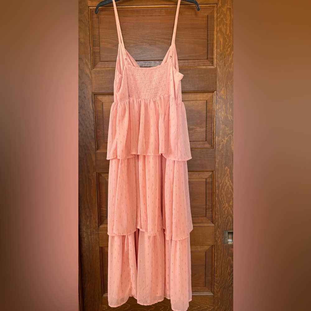 Lauren Conrad Peach and Gold Chiffon Tiered Midi Dress - Picture 3 of 4